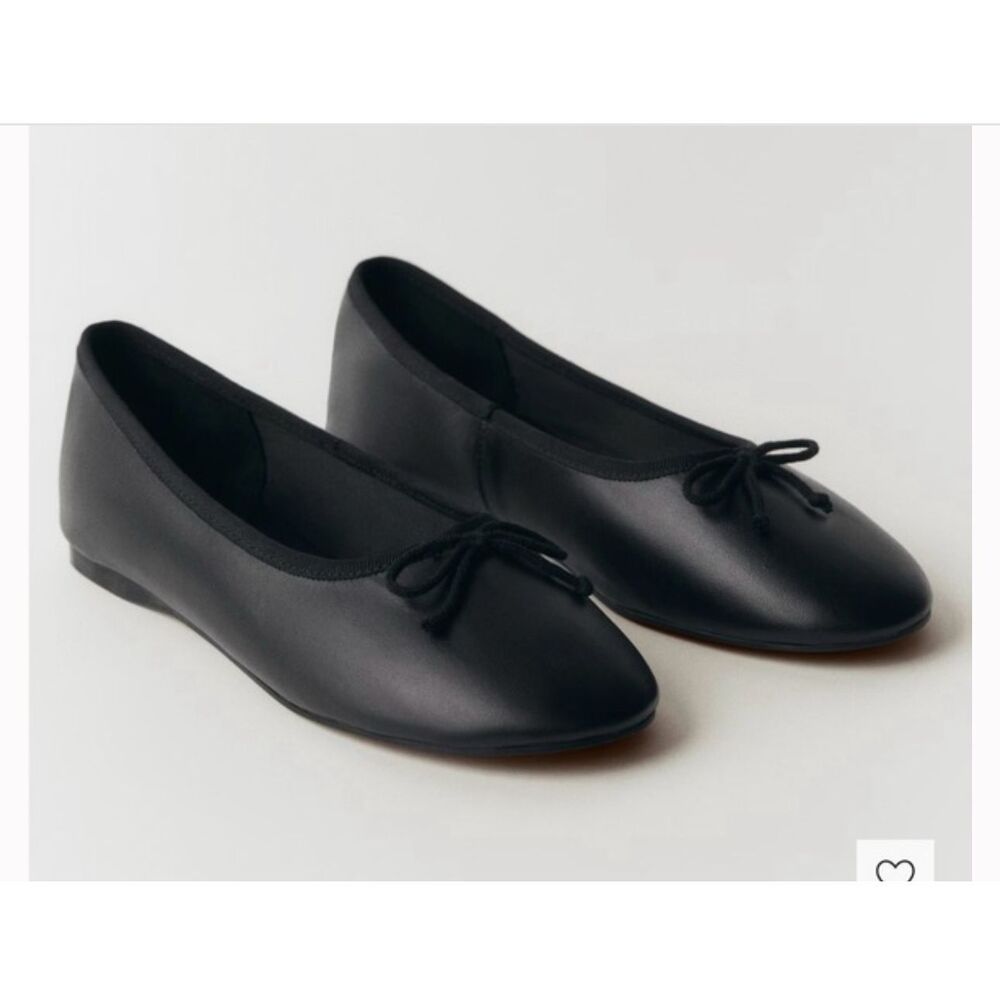 MNG BY MANGO $130 Leather ballet flats with bow women's 37 US 6.5-7 NEW